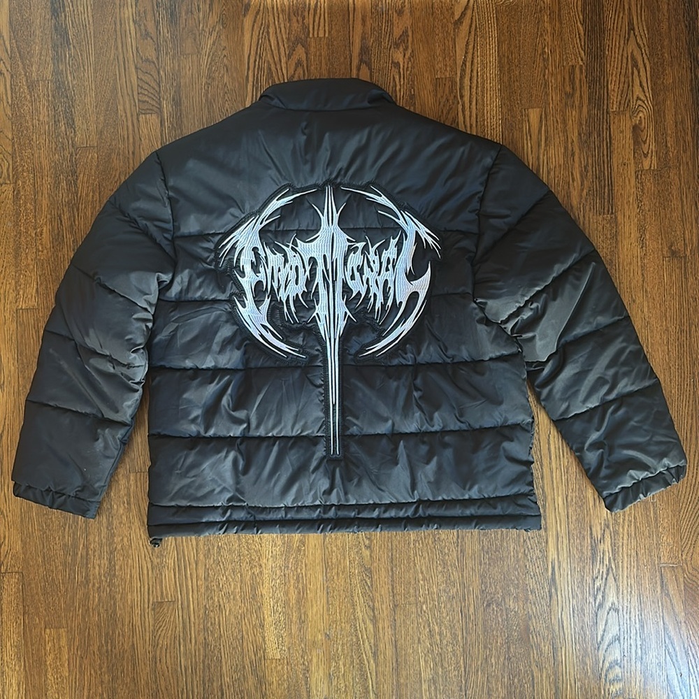 Broken Promises Men’s Black Puffer Jacket with Logo - Picture 4 of 7
